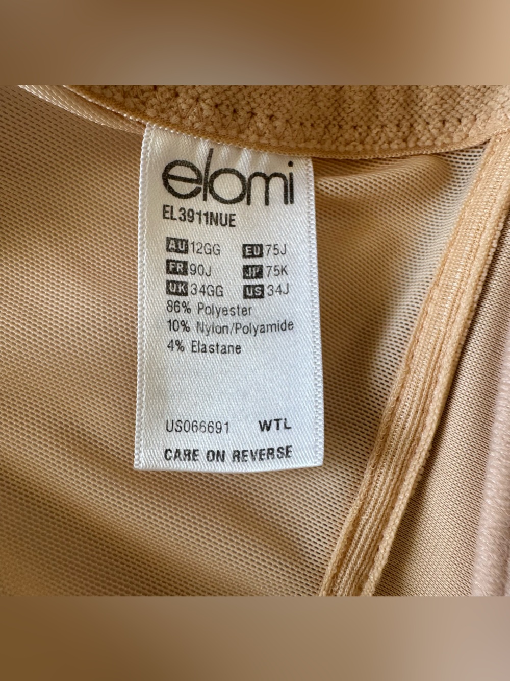 ELOMI Size 34J Underwire Nude Color Smoothing Bra EL3911NUE - Picture 6 of 6